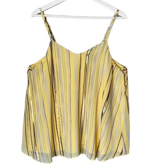 TORRID Sophie Chiffon Swing Cami Lined Stripes Yellow/Blues/Gold Women's Size 00 - Picture 2 of 13
